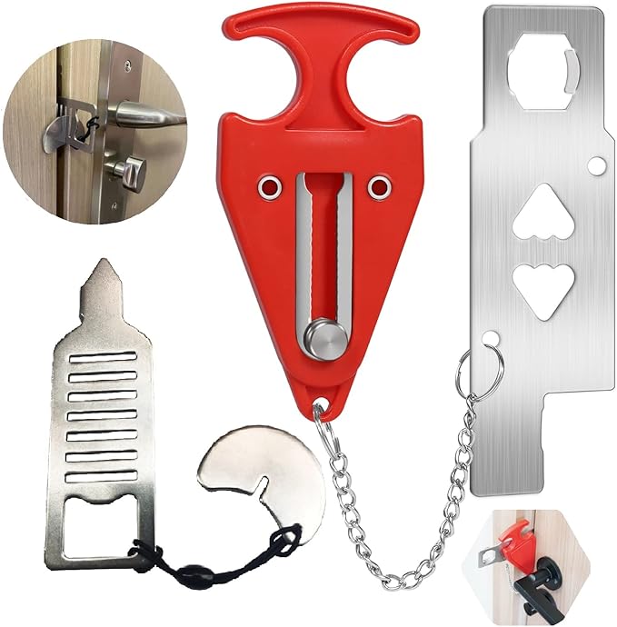 2 Pack Portable Door Lock for Travel - Improved Security Device for Hotel, Apartment - Perfect for Traveling (Two Kinds of Doorstops)