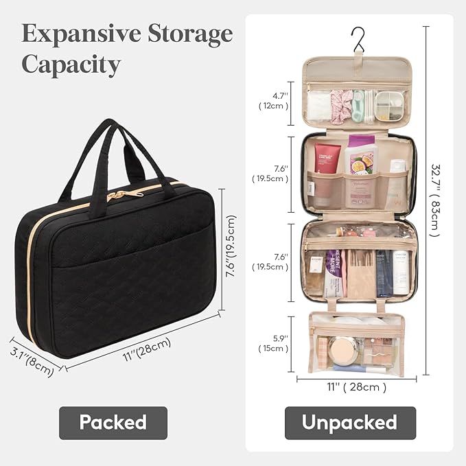 Lifewit Hanging Toiletry Bag for Women & Men, 4.1L Makeup Bag for Travel Size Essentials, Cosmetic Case with Multiple Pockets and Handles, Black