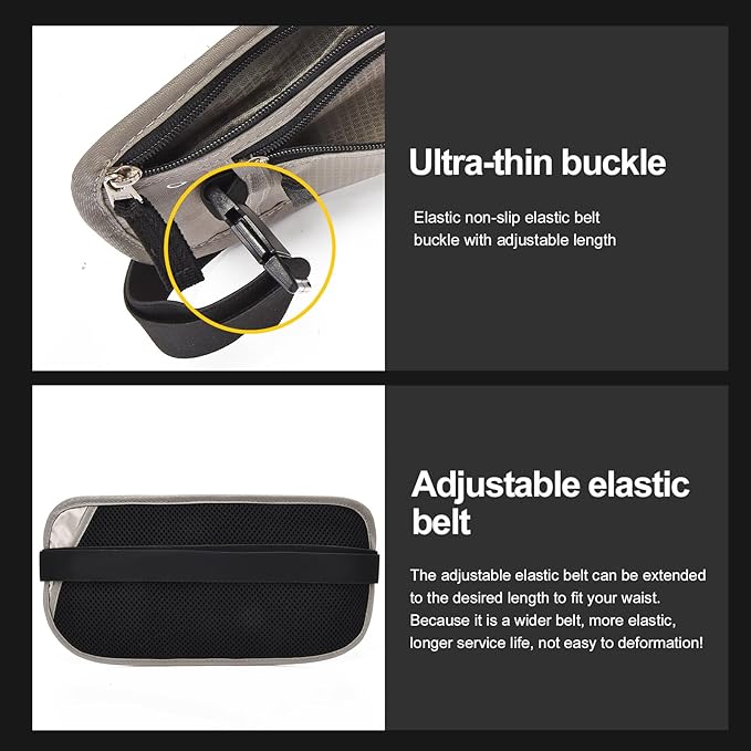 Unisex Money Belt For Men and Women, Slim Passport Holder RFID Blocking Travel Essentials Pouch with Adjustable Strap Small Waist Pouch for Workout Running Travelling Hiking, Light Grey 2 Pack