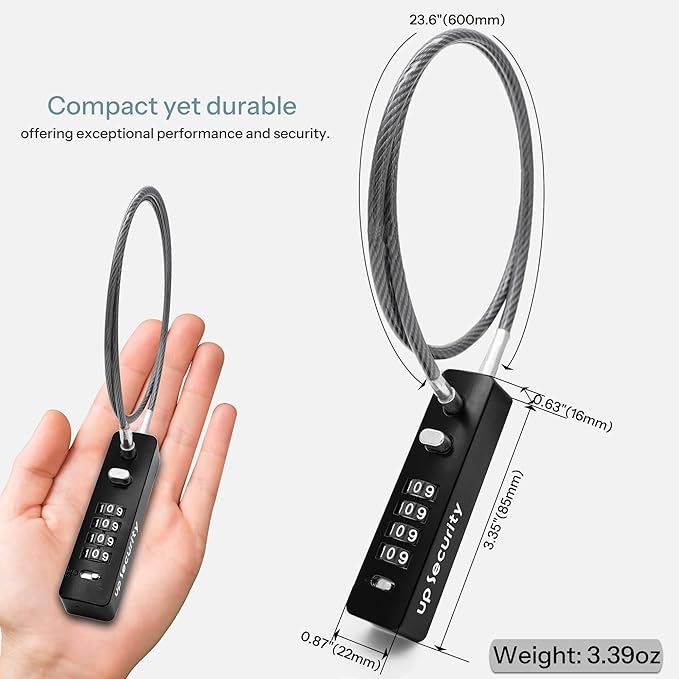 Bike Lock Cable 23.6" for Bicycle Scooter, Combination Cable Lock with Code for Luggage Suitcase Travel Safe, Small Combo Chain Padlock, for Fridge, Cabinet, Outdoor Fence Gate, Locker