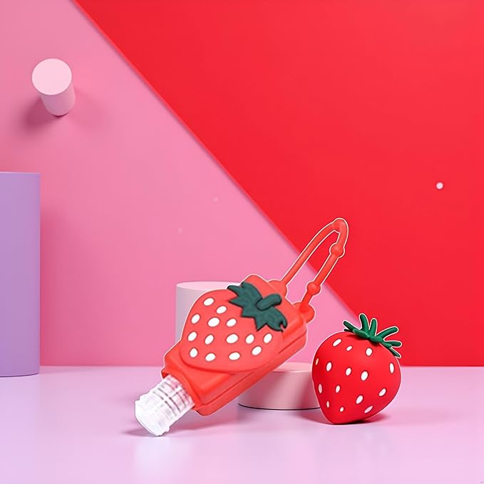 Red Strawberry Empty Travel Hand Sanitizer Bottle, Silicone Sleeve Refillable Empty Squeeze Leakproof Flip Cap Keychain, Hand Soap Holder Cosmetic Containers, Refillable Portable Travel Containers