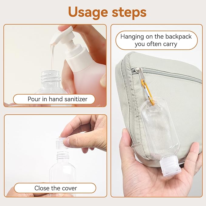 Travel Bottles with Keychain,1.7oz (50ml) Leakproof Squeeze Bottles with Flip Cap, Refillable Containers for Hand Sanitizer Travel, Gym office(6 Pack)