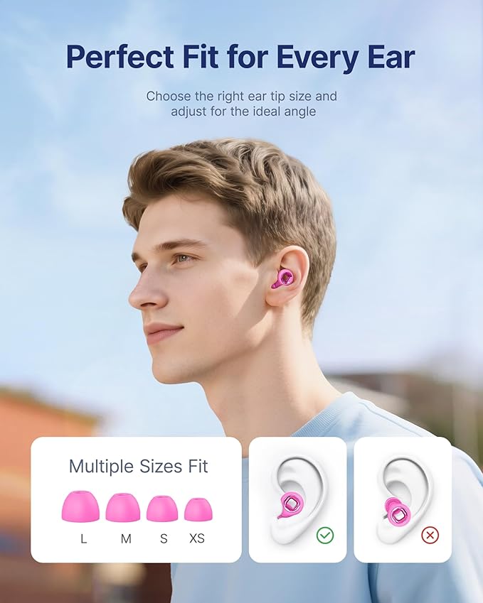 Ear Plugs for Sleeping Noise Cancelling, 45dB Reusable Earplugs for Noise Reduction, Hearing Protection Ear Plugs with 8 Ear Tips, Soft Silicone Earplugs for Sleep, Concerts, Snoring, Study (Pink)