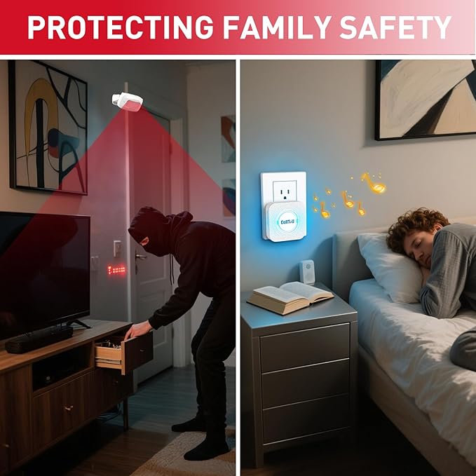CallToU Wireless Motion Sensor Alarm Indoor Motion Detector Alarm, Bed Alarms for Elderly Dementia Patients, Motion Sensor Door Chime with 500 FT Range, 5 Adjustable Volume 2 Sensor + 1 Receiver