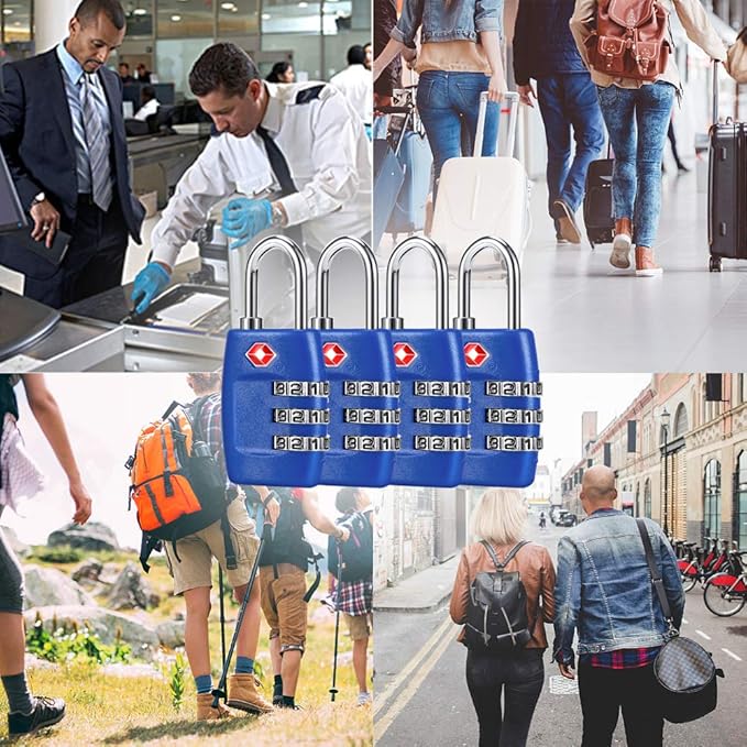 TSA Luggage Locks (4Pack) - 3 Digit Combination Padlocks - Approved Travel Lock for Suitcases & Baggage (Dark Blue)