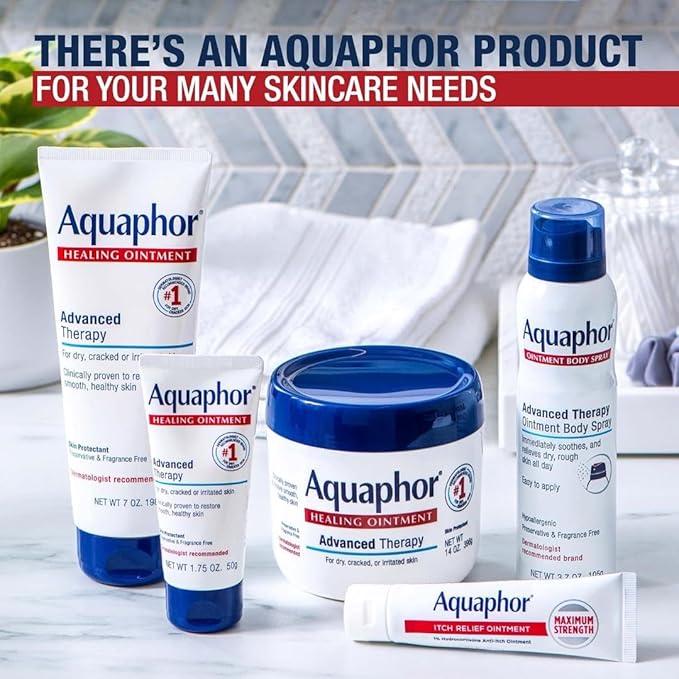 Aquaphor Healing Ointment Advanced Therapy Skin Protectant, Travel Size Body Moisturizer for Dry Skin, Minor Cuts and Burns, Dry Cuticles, Cracked Heels, Hands and Lips, 0.35 Oz Tube (2 x Pack of 2)