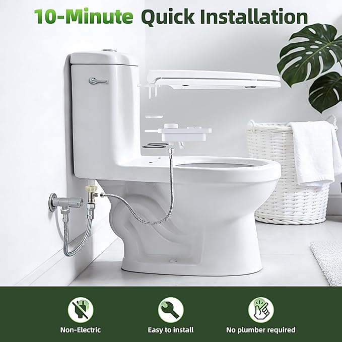 SAMODRA Bidet Attachment, Non-Electric Cold Water Bidet Toilet Seat Attachment with Pressure Controls, Retractable Self-Cleaning Dual Nozzles for Frontal & Rear Wash - Brushed Nickel