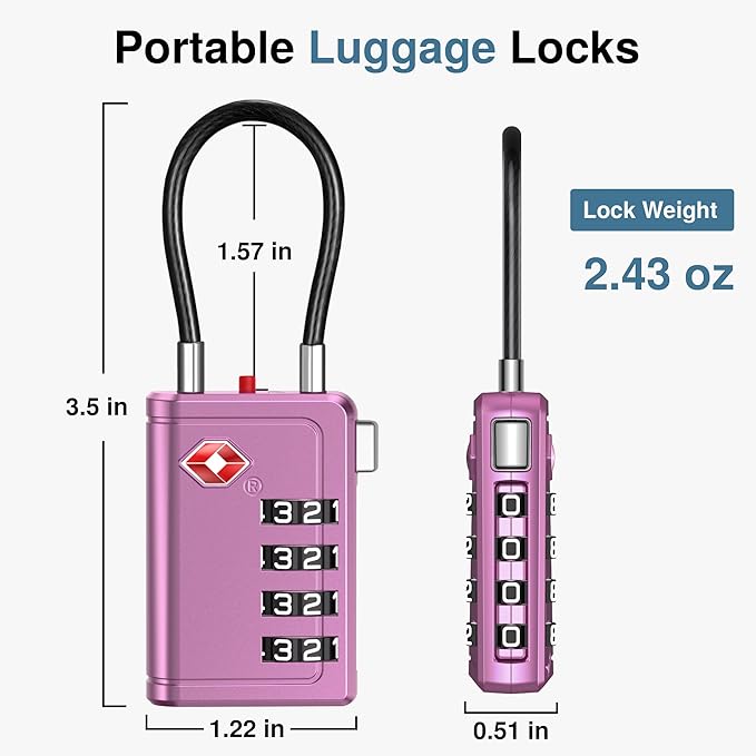 Puroma TSA Approved Luggage Travel Locks with Open Alert Indicator, 4 Digit Combination Resettable Code Zinc Alloy Lock for Suitcase, Backpack, Bag, Toolbox, Locker (2 Pack, Blue)