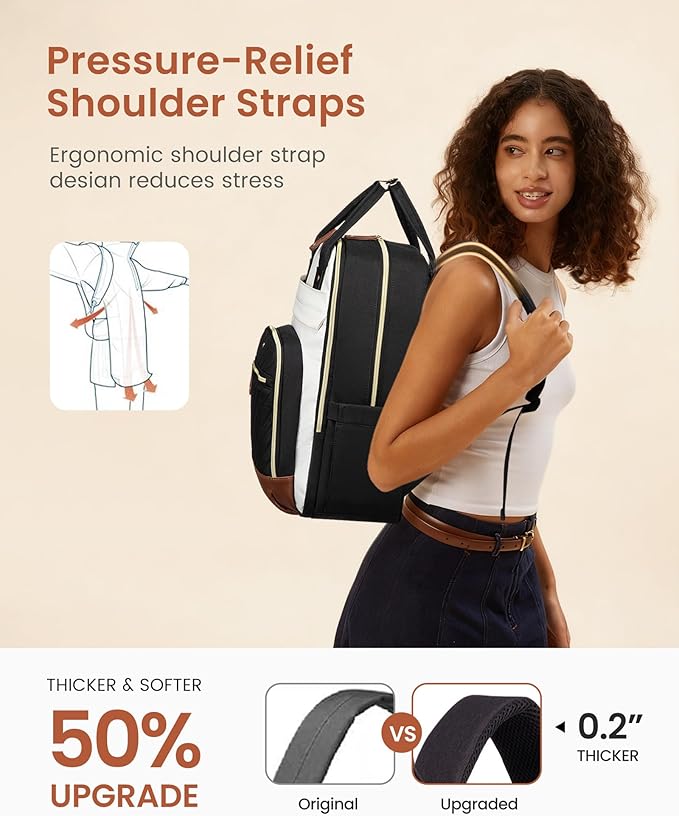 LOVEVOOK Laptop Backpack for Women with Giant Tumbler Holder Pocket,17.3 inch School College Book Bag Nurse Teacher Backpack,Waterproof Work Travel Backpack Purse Laptop Computer Bag,Beige-Black-Brown