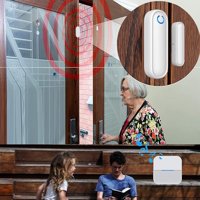 Portable Caregiver Pager Door Alarms for Dementia Patients/Kids Safety/Home Security,Door Sensor Alarm for Elderly/Business/Home/Store/Mailbox (2 Sensor 1 Portable Receiver)