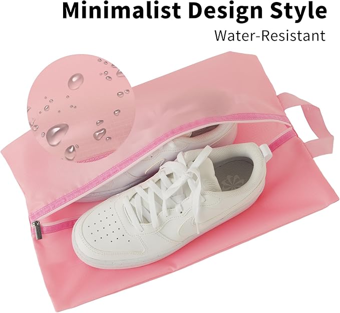6pcs Portable Shoe Organizer, Travel Pouches with Zipper, Golf Shoe Bags, Clothes Bags, Soccer Cleats Bag Shoe Pouch for Gym, Waterproof, Odor-Resistant (Pink)