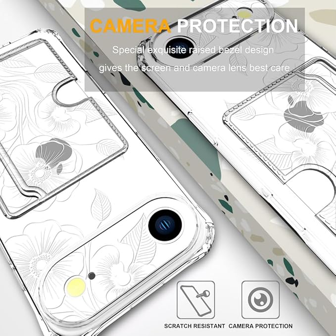 Compatible with iPhone 17 Air Case Card Holder for Women Cute Design,Wallet Phone Cases Transparent Cool Kawaii Protective (Clear Seamless Abstract Flower)