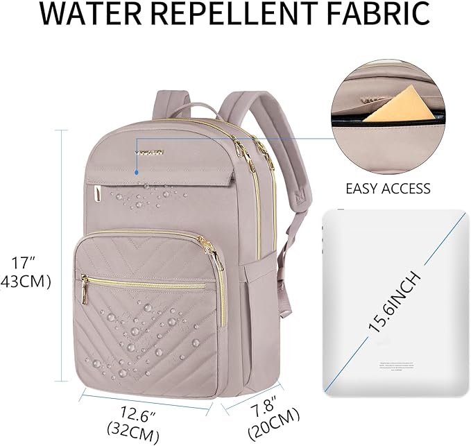 VANKEAN Laptop Backpack for Women,15.6 Inch Laptop Computer Bag Travel Backpack Purse,Waterproof Work Business Backpack College Teacher Bags, Light Dusty Pink