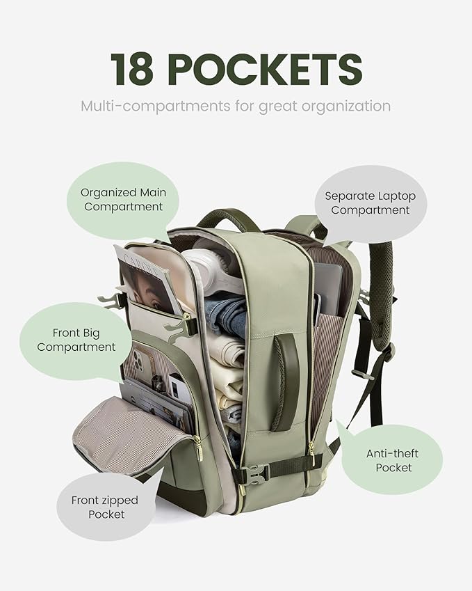LOVEVOOK 50L Travel Backpack for Women & Men - 18 Inch Carry On Backpack & Personal Item Backpack for Airlines, Spacious and Durable Design, with 3 Packing Cubes
