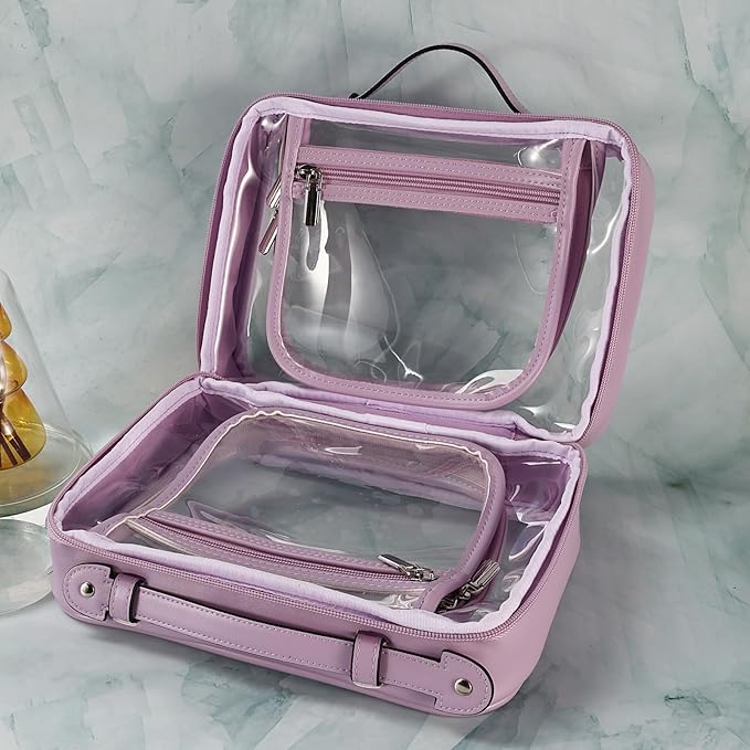 SANHECUN traveling toiletry case clear cosmetics case makeup bag (Purple, Small)
