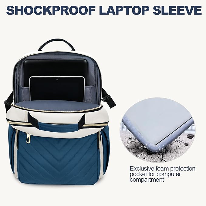 VANKEAN Laptop Backpack for Women with Giant Tumbler Holder Pocket,17.3 inch School College Book Bag Nurse Teacher Backpack,Waterproof Work Travel Backpack Purse Laptop Computer Bag, Beige-Haze blue