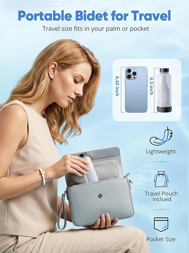 ONTHEWEI Handheld Electric Portable Travel Bidet, Pocket-Sized with Dual Pressure Modes, 360° Nozzle, IPX7 Waterproof & USB-C Rapid Charge for Postpartum Care & Personal Hygiene for Men & Women