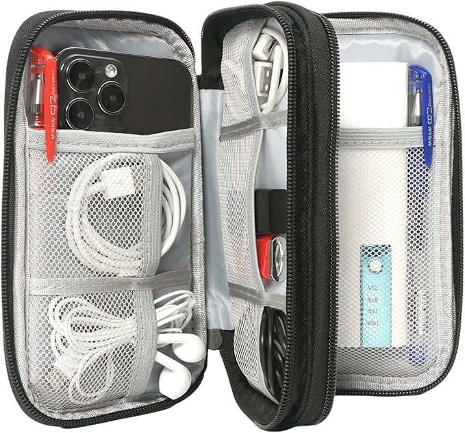 CAAORDKSO Electronics Organizer Travel Case, Charger Organizer Case Pouch, Electronic Accessories Carry Case for Travel Accessories, Cable, Cord, Charger, Phone, Power Bank, Earphone (Black, Large)