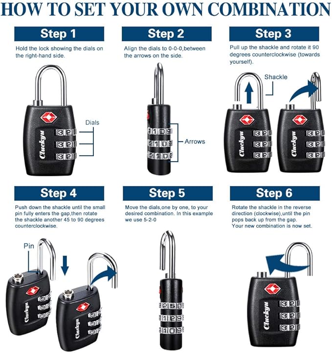 TSA Luggage Locks (4Pack) - 3 Digit Combination Padlocks - Approved Travel Lock for Suitcases & Baggage (Black)