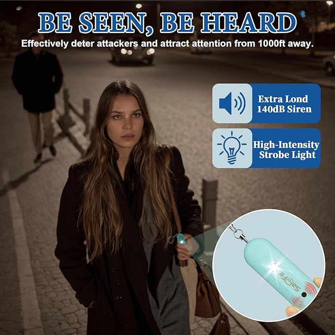 Personal Safety Alarm - Waterproof Rechargeable Security Alarm - 140dB Extra Loud Siren & Strobe Light - Self Defense Keychain - Gift for Women, Teenagers, College Girls, Seniors (Aqua)