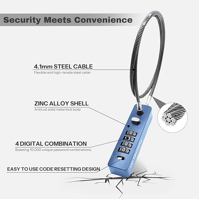 Bike Lock Cable 23.6" for Bicycle Scooter, Portable Combination Cable Lock for Luggage Suitcase Travel Safe, Combo Chain Padlock with Code, for Fridge, Cabinet, Outdoor Fence Gate, Locker
