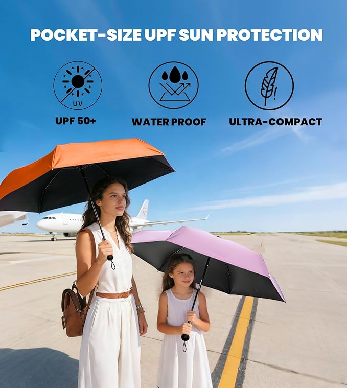 MRTLLOA Travel Essentials Mini Umbrella with Case for Purse - Small Compact & Lightweight, UV Sun Protection, Manual Open/Close for Pocket Umbrella(Women/Men/Kids)