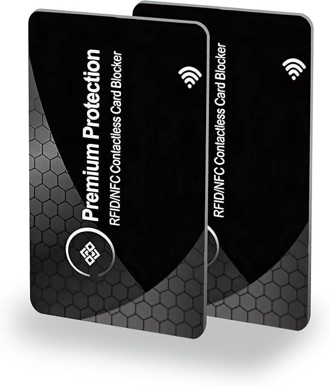 KF-Premium RFID Blocking Card (2 Pack) - Ultra Thin Debit & Credit Card Protector - Anti Theft & Fraud Contactless NFC Card Blocker - Passport Wallet Defender for Men & Women (Black)