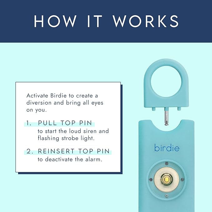 She’s Birdie–The Original Personal Safety Alarm for Women by Women–Loud Siren, Strobe Light and Key Chain in a Variety of Colors (Aqua, 2 Pack)