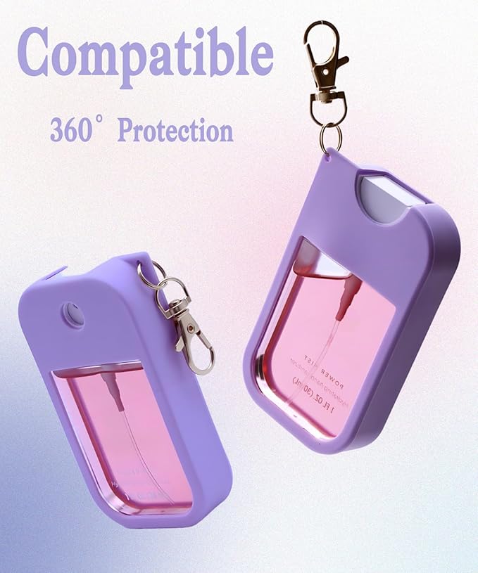 Silicone Case Compatible with Touchland Hand Sanitizer Spray 1 FL. OZ./30 mL, Stylish Hand Sanitizer Mist Accessory with Portable Keychain (Purple, 1 Pack)