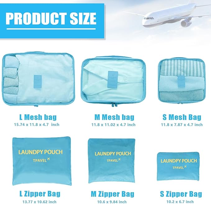 12 Set Travel Packing Cubes Luggage Packing Bags Reusable Lightweight Suitcase Organizer Cubes Set for Travel Accessories (Sky Blue+Pink)