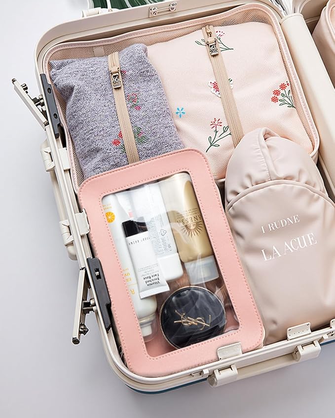 LETGO Clear Makeup Bags, TSA Approved Toiletry Bag with Zipper, Makeup Organizer for Carry-on Travel Essentials, Car Accessories Organizers Storage for Women Men (Clear-Pink)