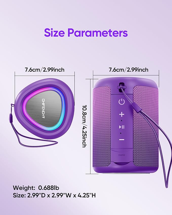 Portable Bluetooth Speaker Beach Essentials: Powerful Crystal Clear Sound/Dynamic Light/IPX5 Waterproof/All Day Playtime/Wireless BT 5.3/TWS Paring, Mom Gifts, Outdoor|Travel|Camping|Pool Accessories