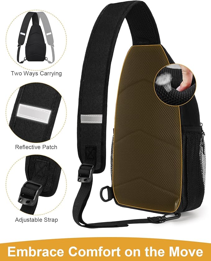 Pritent Crossbody Bags for Women Man Waterproof Sling Bag Backpack Trendy Casual Cross Body Bag with Convertible Shoulder Strap Chest Bag for Camping Hiking Travel Essentials (Black, Large)