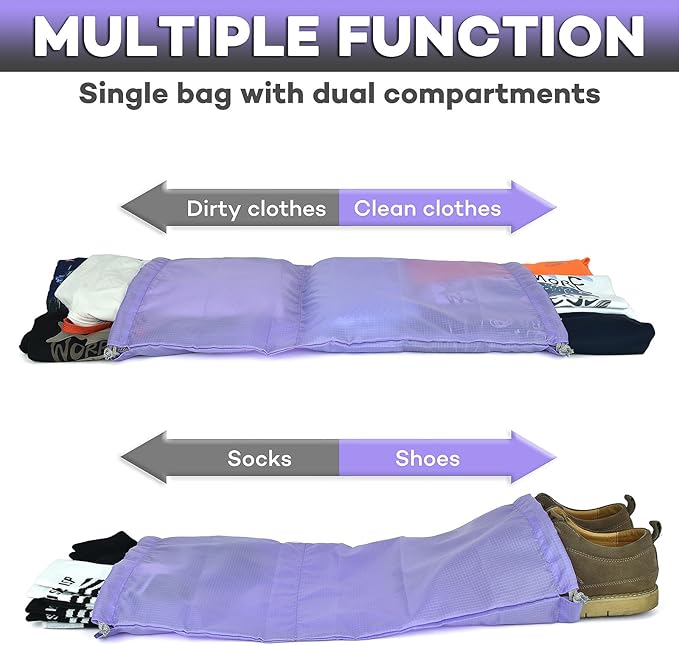 12 Pc Set Compression Packing Cubes - WONGLE His and Hers Family Travel Organizer Compressible Packing Cubes for Suitcases, Luggage Organizer Bags, Travel Accessories, Shoe Bag (Purple/Grey)