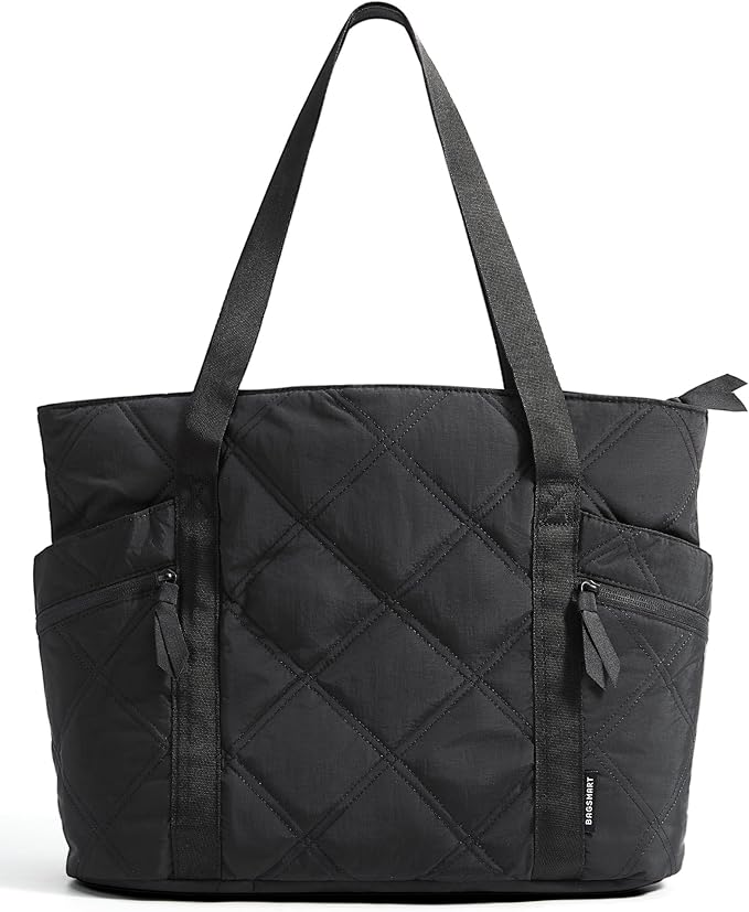 BAGSMART Tote Bag for Women, 20L Puffer Work Tote with Zipper, Quilted Nurse Bag for Travel College
