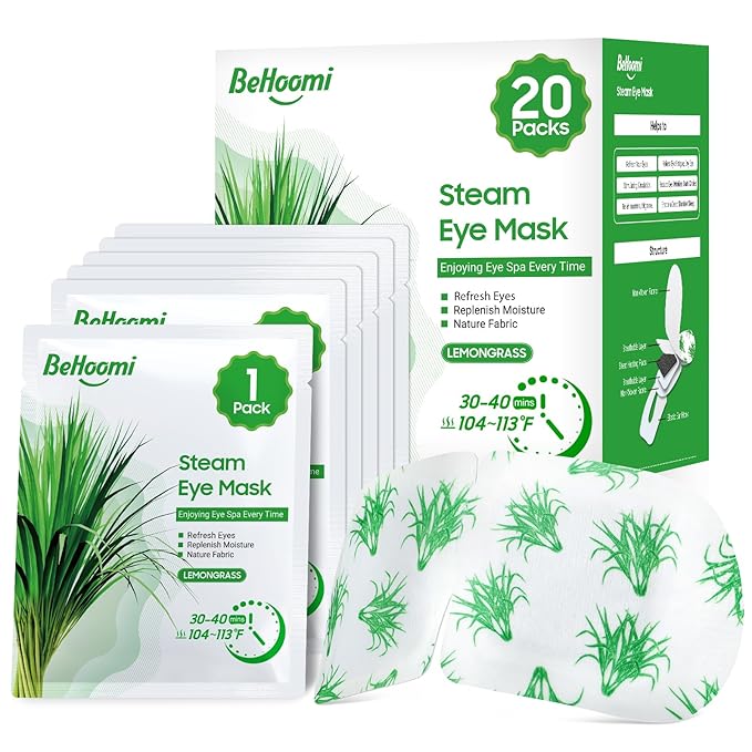 BeHoomi Steam Eye Mask, 10Packs Heated Eye Mask, Self Heating Disposable SPA Warm Compress for Eyes Sleep Mask, Travel Essentials & Relaxation Gifts for Women, Mothers Day Gifts (Lemongrass)