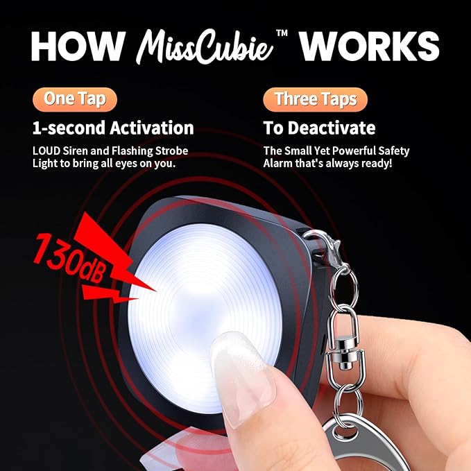 Elecpow Personal Safety Alarm for Women, MissCubie Keychain and High Visibility Reflective Running Gear with USB Charging Line Alarm and 3 Color LED Running Lights for Runners Safety