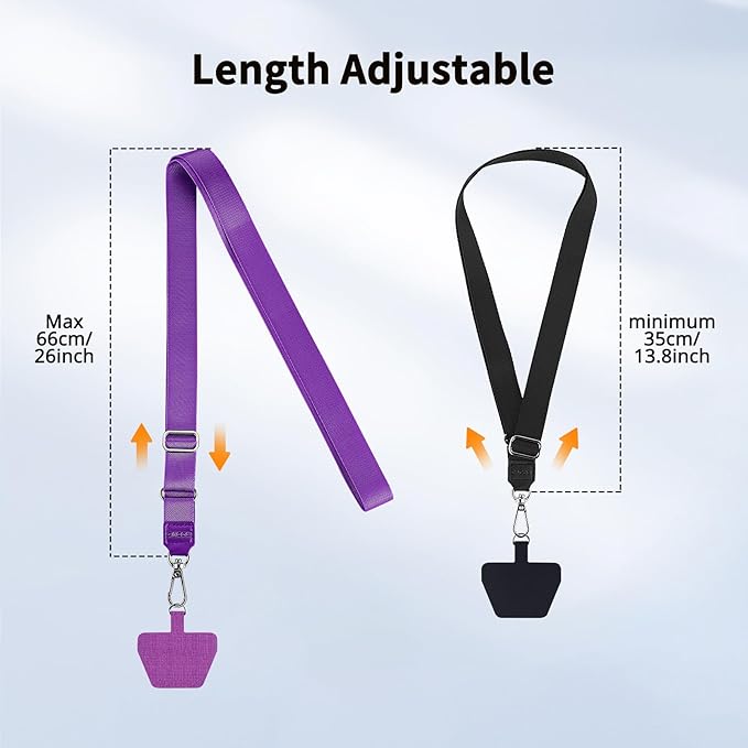 CACOE Phone Lanyard 2 Pcs Adjustable Neck Strap,4 Pcs Patches,Universal Crossbody Multifuctional Polyester Lanyards Compatible with Most Smartphones(Black+Purple)