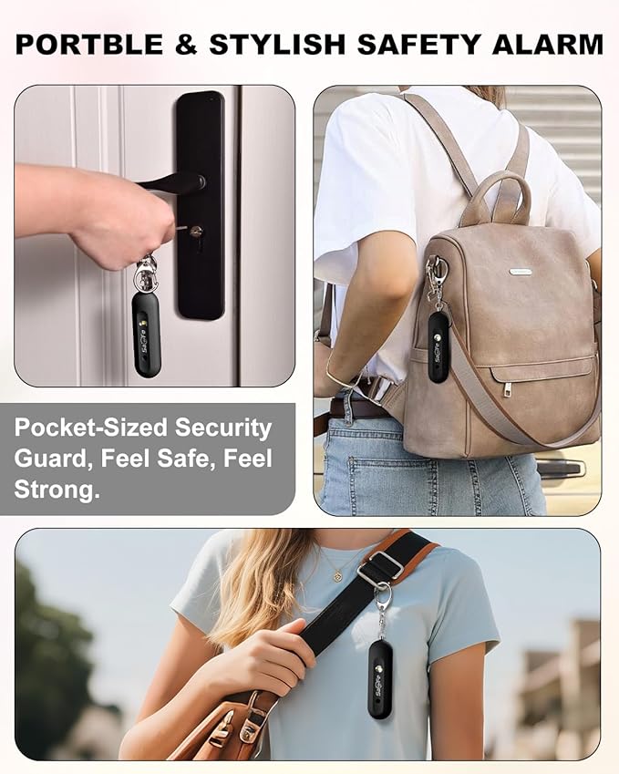 Personal Safety Alarm for Women - Waterproof Rechargeable Security Alarm - 140dB Extra Loud Siren with SOS Strobe Light - Self Defense Keychain for Women Girls Teens Seniors(Black)
