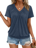 AUTOMET Womens Tops Short Sleeve V Neck T Shirts 2026 Summer Spring Beach Vacation Clothes Casual Loose Ruched Top
