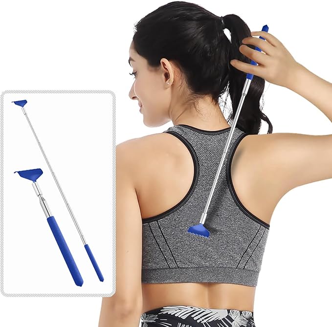Kuvvfe 2 Pack Portable Extendable Back Scratcher, Stainless Steel Telescoping Back Scratcher with Beautiful Present Packaging(Blue)