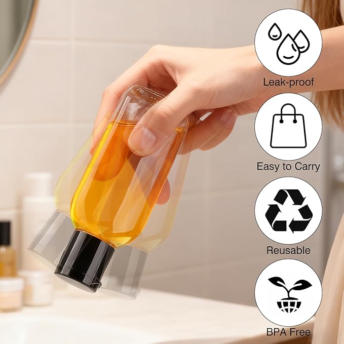 Travel Bottles for Toiletries BPA-Free Empty Squeeze Containers,6 Pack 1.69 oz Refillable Squeeze Bottle, Leak Proof Small Plastic Shampoo Containers with Labels