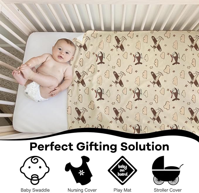 Unisex Plane Nursery Baby Throw Gift Blanket for Boys Girls, Cartoon Helicopters Clouds Stars Pattern Swaddle Receiving Bed Blanket for Newborn Toddlers Kids-40x50