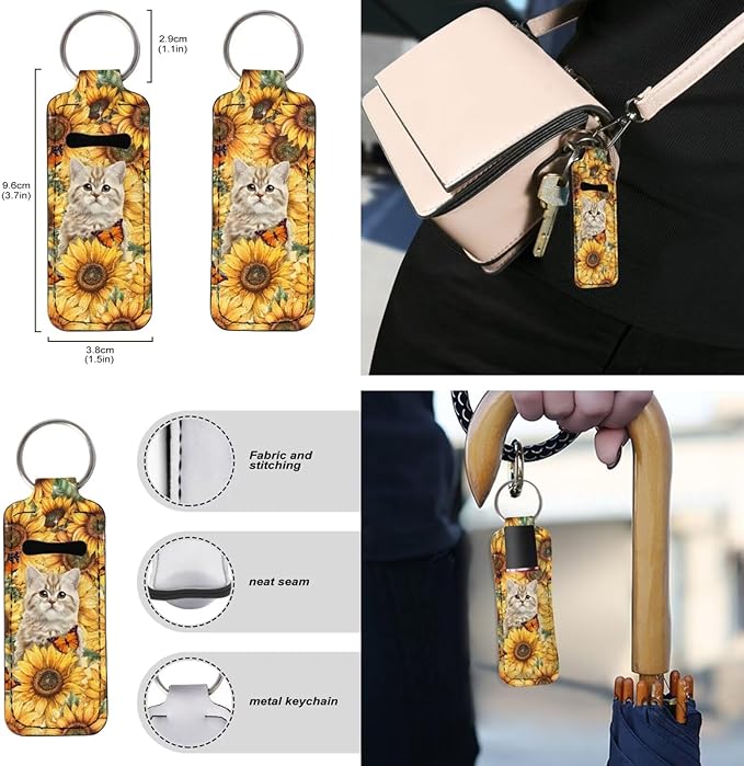 Suobstales 3Pcs Travel Bottles Keychain Holder Set,Travel Bottle Sleeves+Neoprene Chapstick Holders+Lanyard Keychain