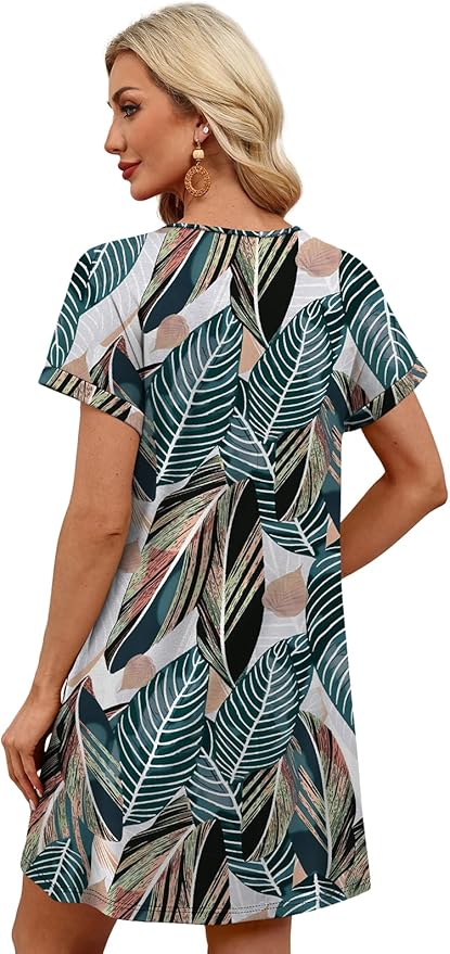 WIHOLL Summer Dresses for Women with Sleeves Midi Dress Button Down Beach Vacation Casual Dresses Fashion Clothing