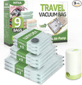 9 Packs Vacuum Bags for Travel with Rechargeable air Pump, 3 Sizes Vacuum Seal Bags for Clothing, Space-Saving Compression Storage Bags for Travel & Closet Organization