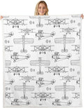 Airplane Kids Throw Blanket,Hand-Painted Sketch American Aircraft Bed Blanket for Girls Boys Adults,Air Vehicles Cartoon Fleece Blanket,Black White Fuzzy Blanket,Queen Size (90 x 90 Inches)