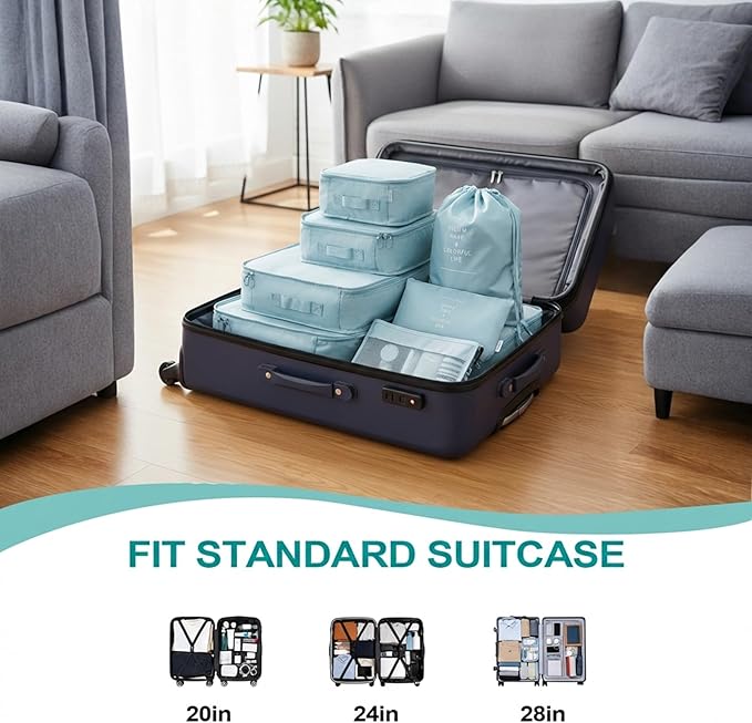 11 Set Packing Cubes for Travel,Gifts for Women Mom,Anti-Tearing Suitcase Organizer for Luggage with Shoe & Hanging Toiletry Bag, Toiletries Travel Bottles, 3 Portable Toothbrush Cases, Blue