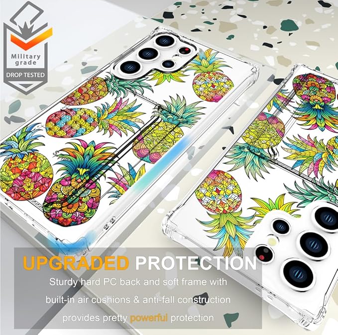 Compatible with Samsung Galaxy S24 Ultra Case Card Holder for Women Cute Design,Wallet Phone Cases Transparent Cool Kawaii Protective (Clear Pineapple Fruit Tropical)