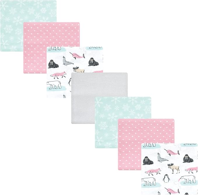 Hudson Baby Unisex Baby Cotton Flannel Receiving Blankets Bundle, Girl Arctic Animals, One Size